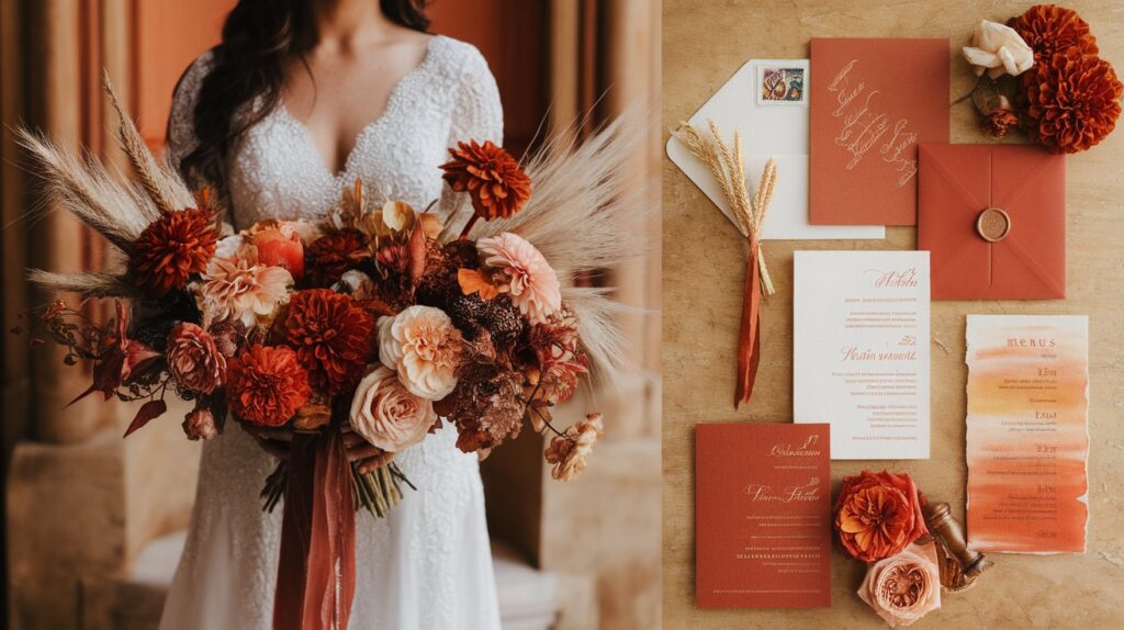 Print menus on warm, sunset-hued handmade paper with delicate script.