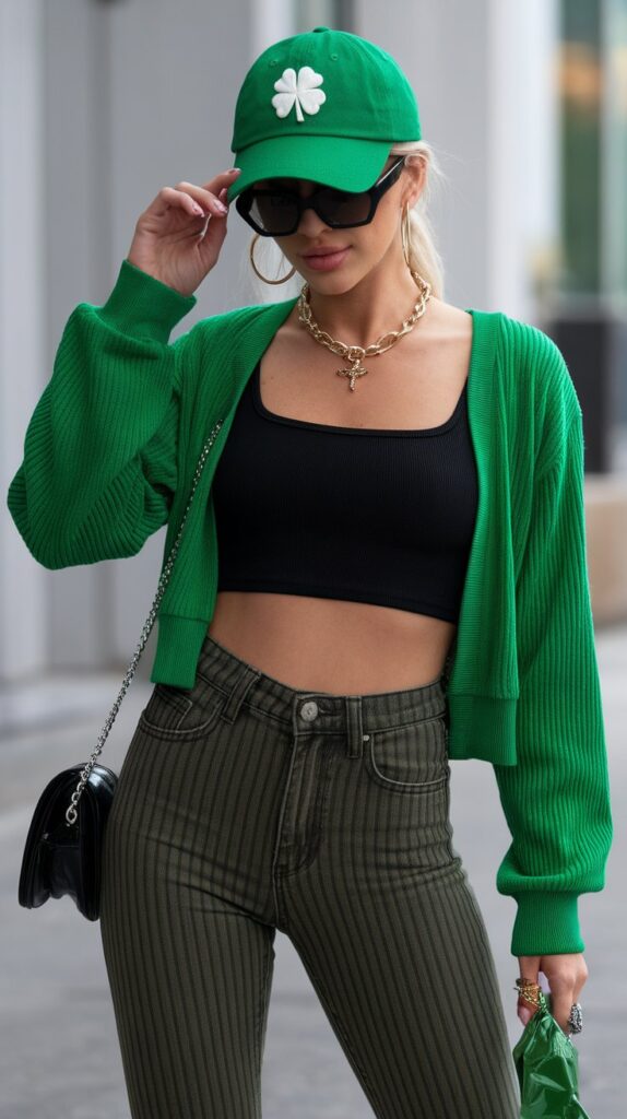 Sporty & Casual St. Patrick’s Day Outfit: Green Baseball Cap Look