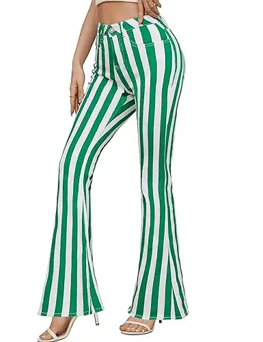 Green & White Stripes Bell Bottom Jeans